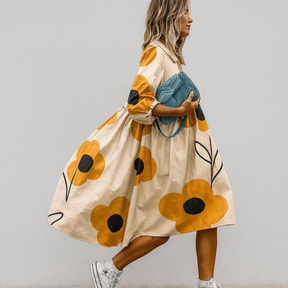 Large Floral Pattern Women's Midi Dress