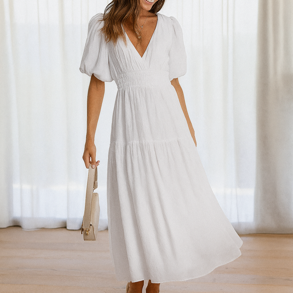 Comfortable Fit V Neck Mid Length Dress
