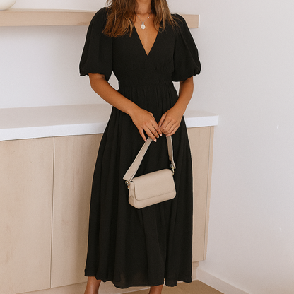 Comfortable Fit V Neck Mid Length Dress - Olytrend