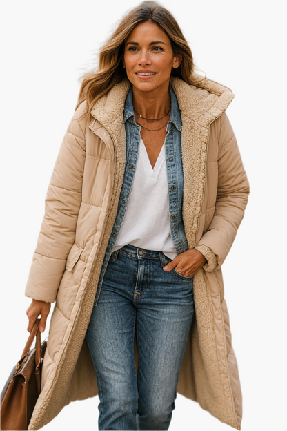 Soft Padded Long Down Coat for Women - Warm Winter Jacket