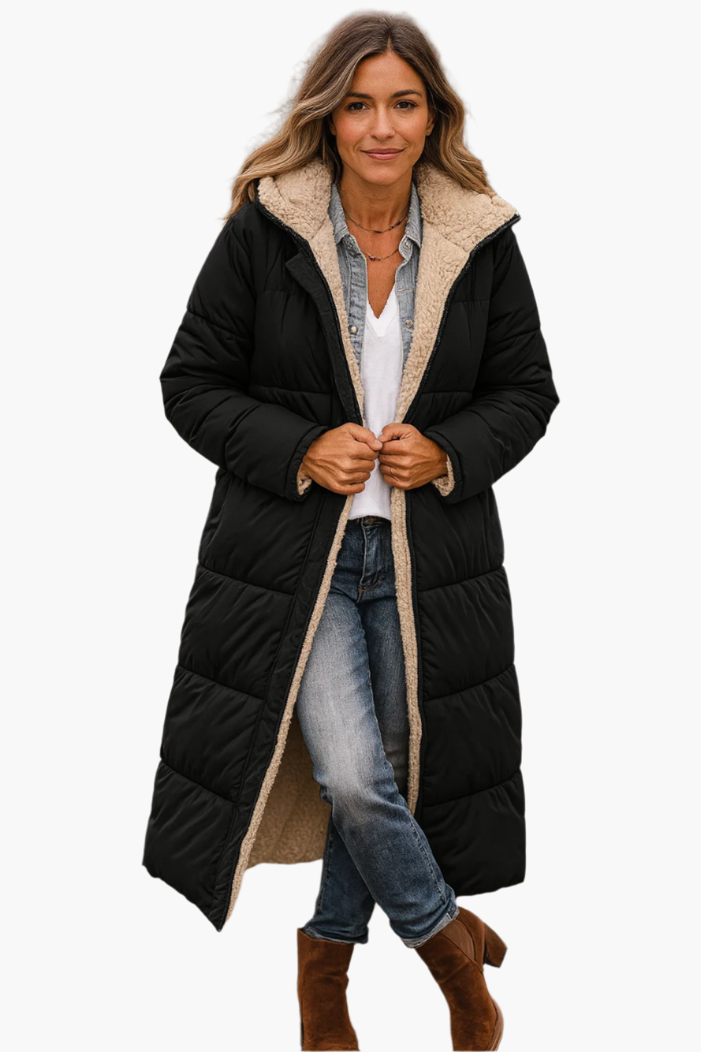 Soft Padded Long Down Coat for Women - Warm Winter Jacket - Nocini