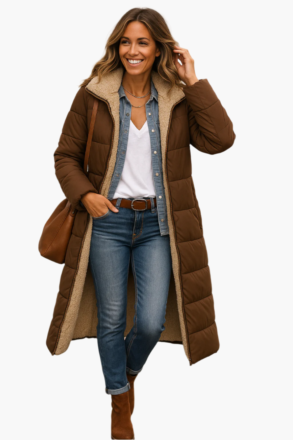Soft Padded Long Down Coat for Women - Warm Winter Jacket