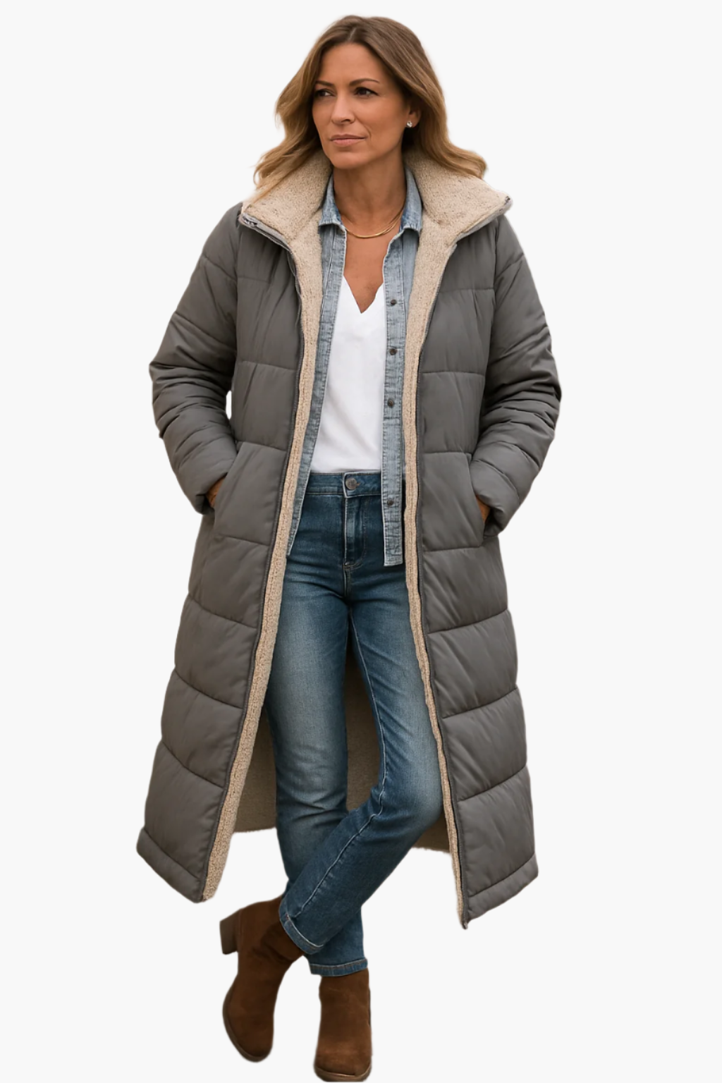 Soft Padded Long Down Coat for Women - Warm Winter Jacket