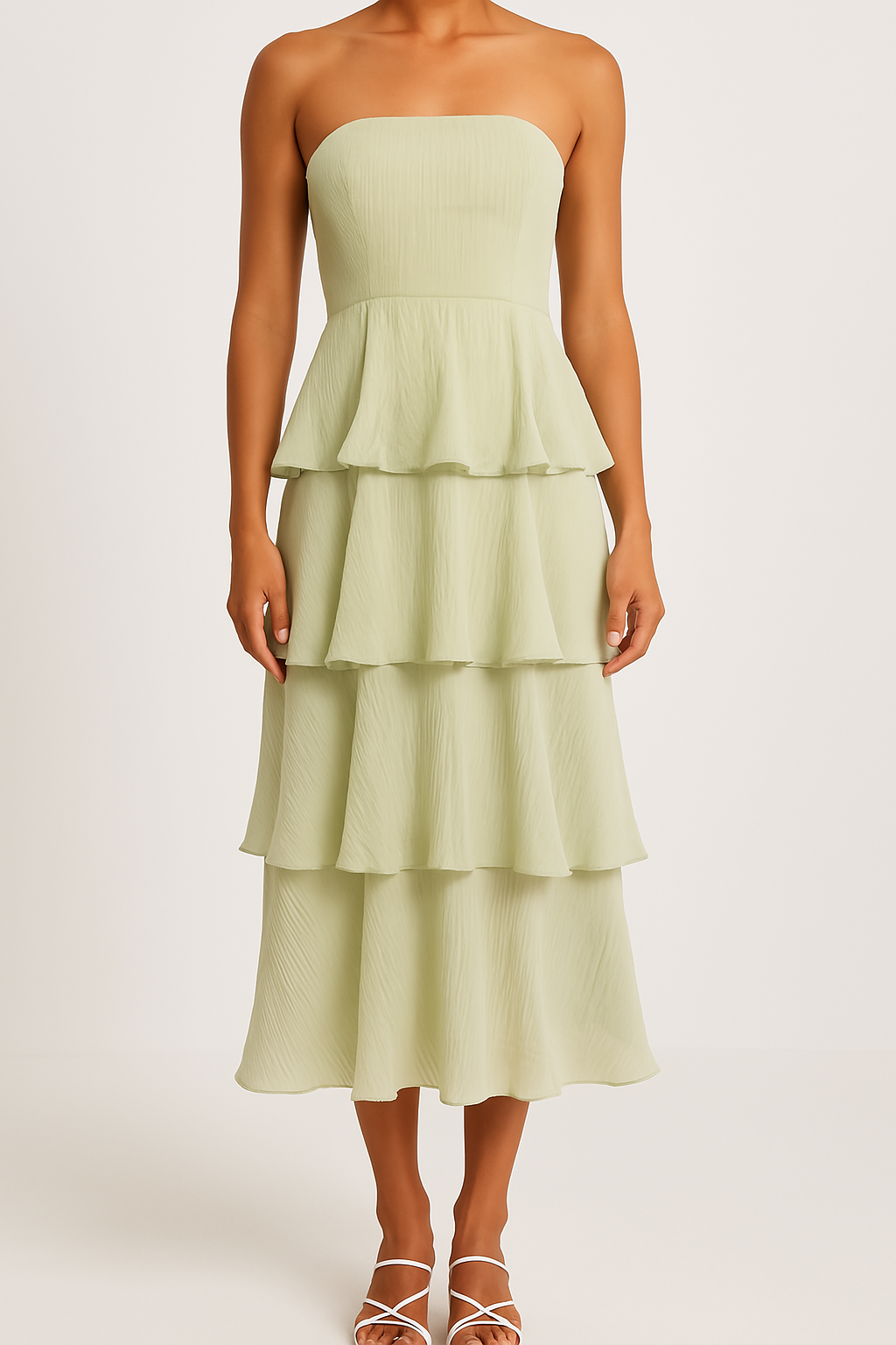 Chic Sleeveless Tiered Midi Dress with Ruffled Details
