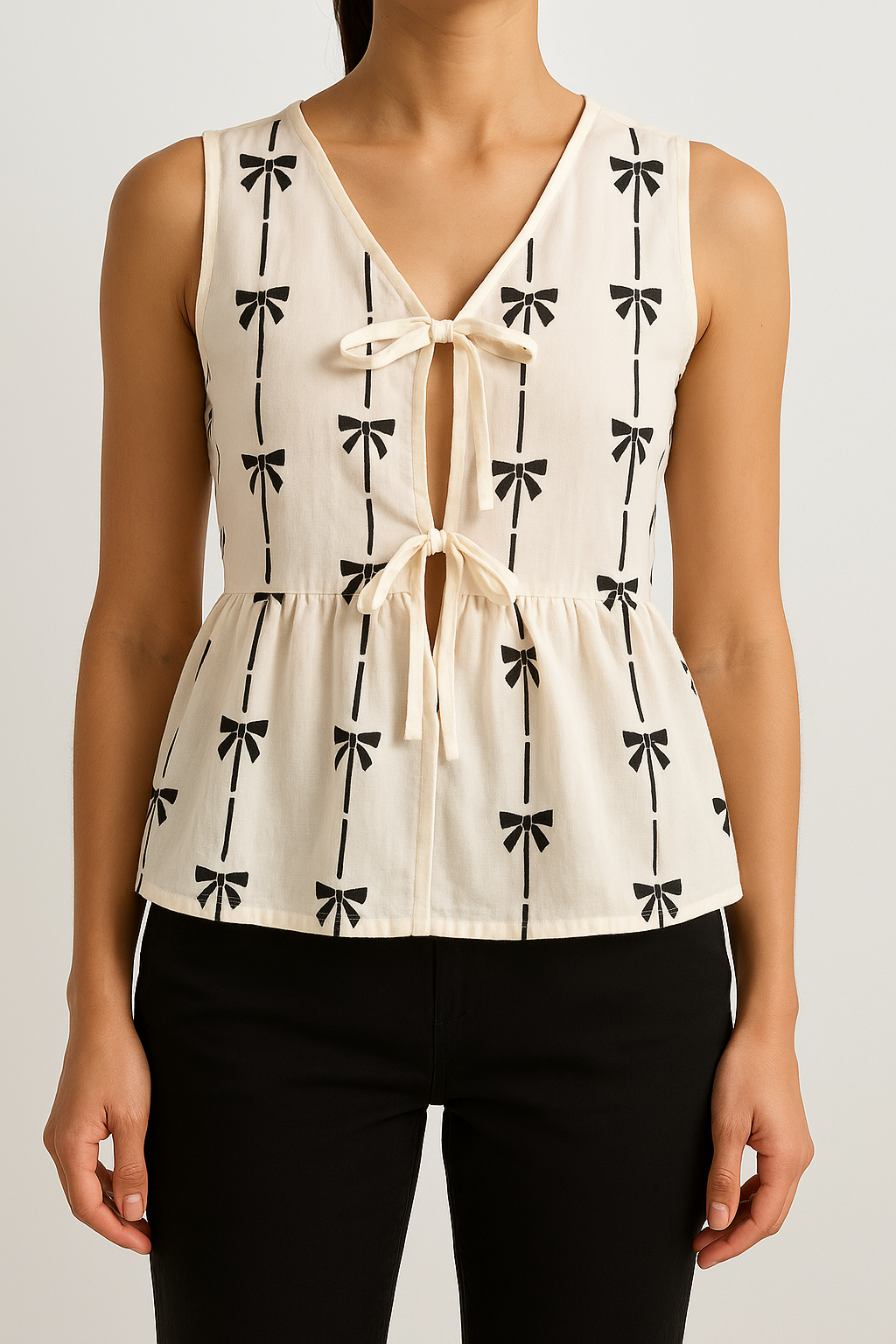 Casual Loose Fit Summer Top with Bow Detail - Nocini