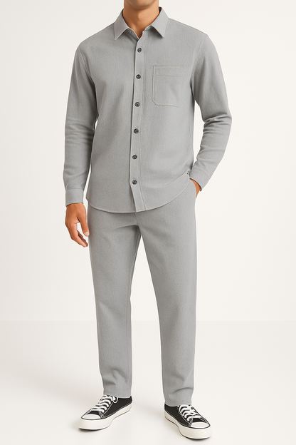 Casual Corduroy Shirt and Pants Set for Men