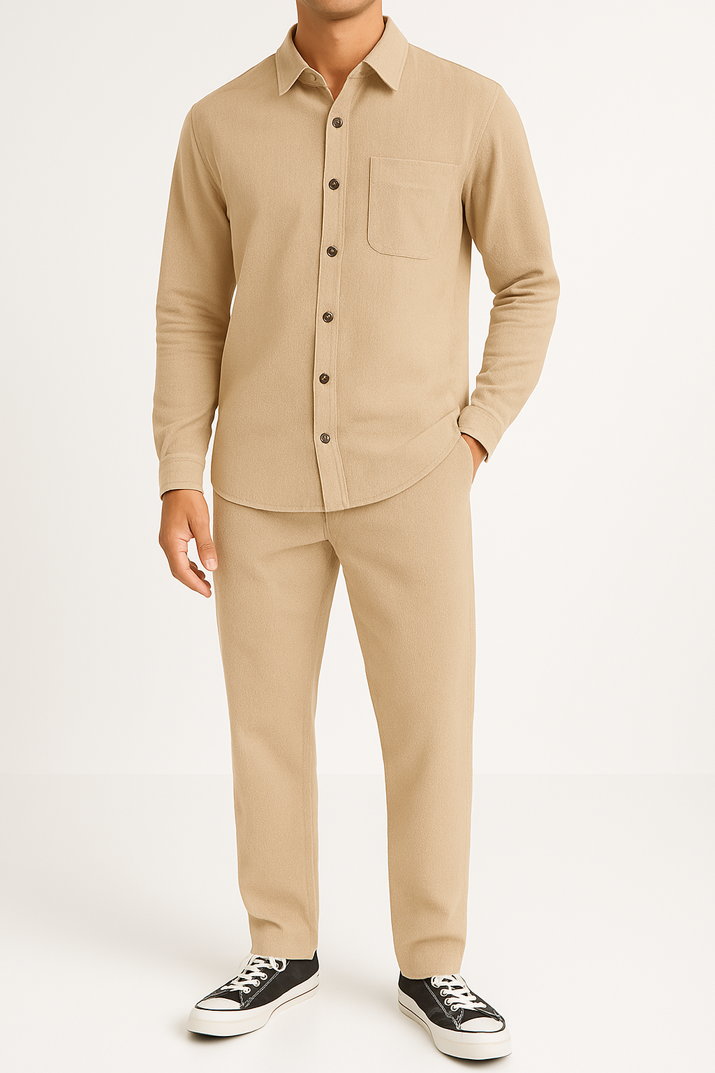 Casual Corduroy Shirt and Pants Set for Men
