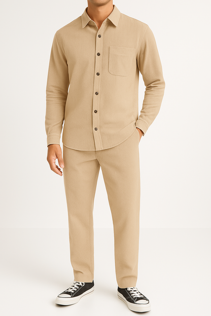 Casual Corduroy Shirt and Pants Set for Men