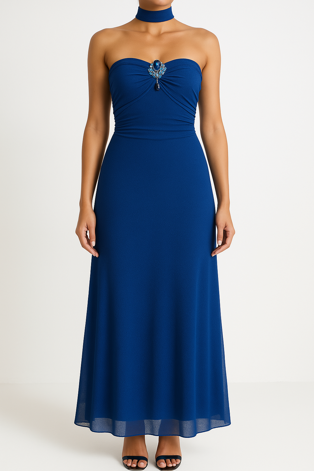 Sleek Strapless Mesh Evening Gown for Women - Nocini
