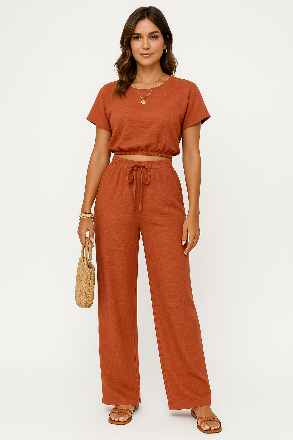 Women's Relaxed Fit Crop Top and Elastic Waist Pants