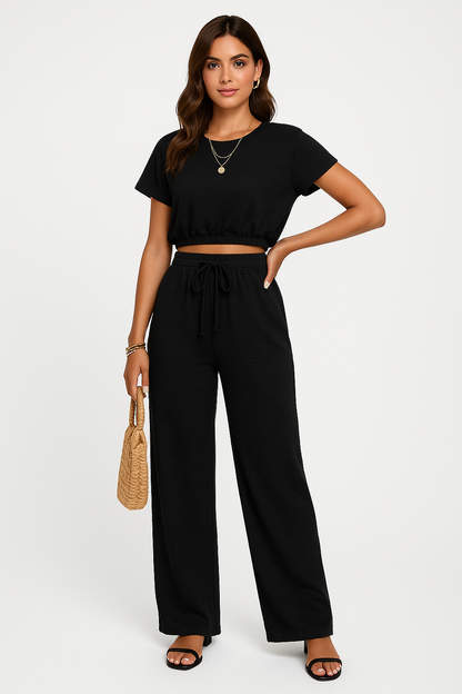 Women's Relaxed Fit Crop Top and Elastic Waist Pants