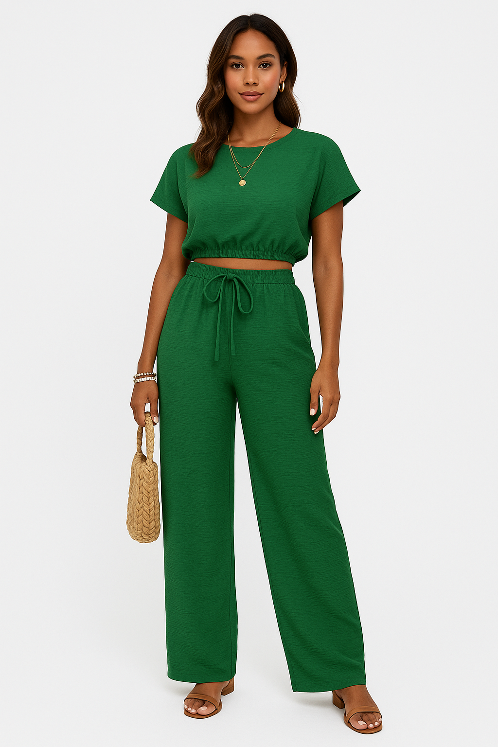 Women's Relaxed Fit Crop Top and Elastic Waist Pants