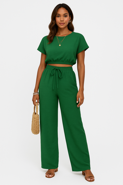 Women's Relaxed Fit Crop Top and Elastic Waist Pants