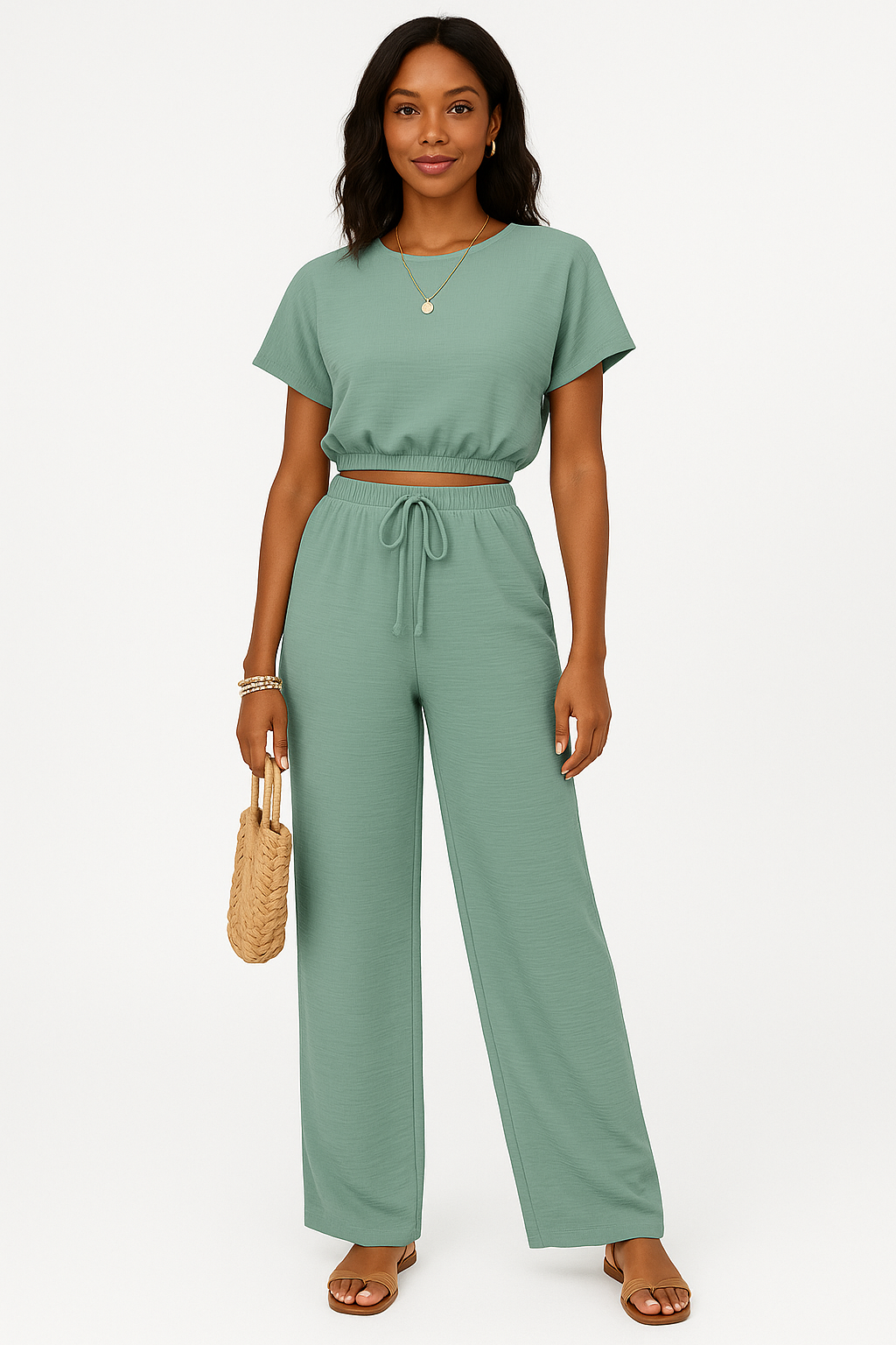Women's Relaxed Fit Crop Top and Elastic Waist Pants