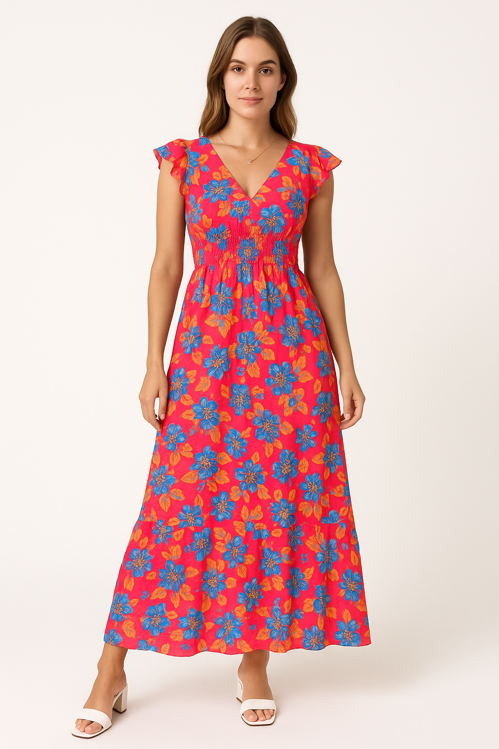 Ladies Loose Fit Floral V-Neck Summer Dress - Nocini