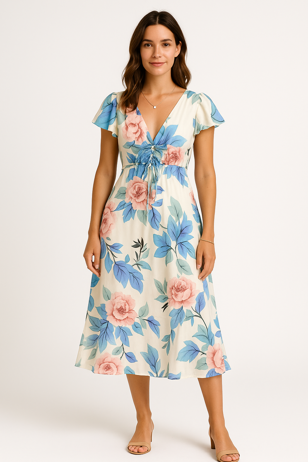 Floral V-Neck Midi Dress for Women