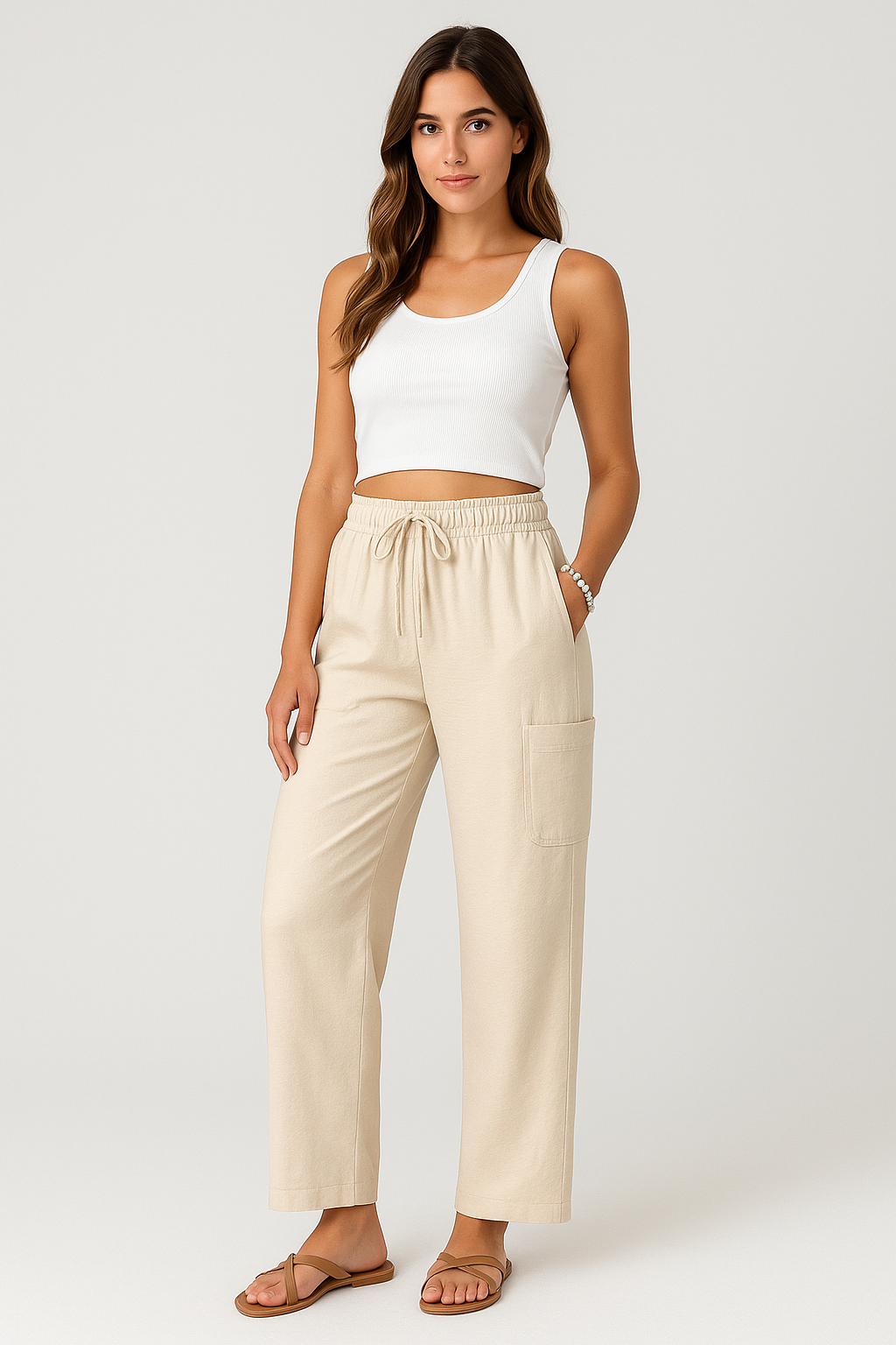 Loose Fit Women's Wide Leg Pants with Elastic Waist - Nocini