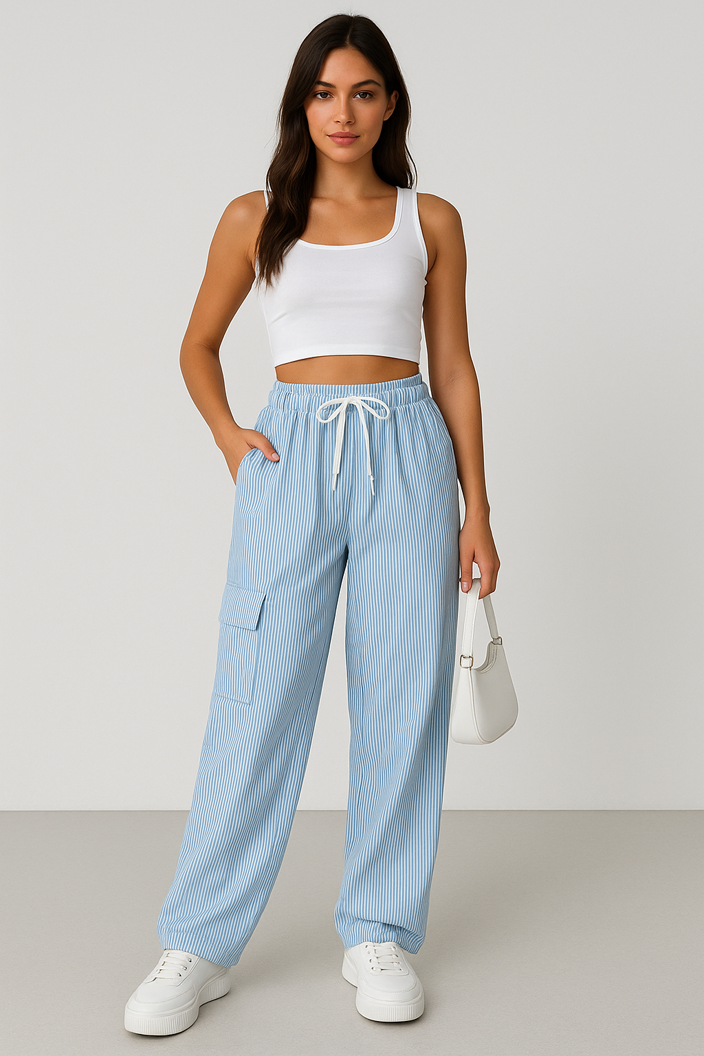 Comfortable Women's Striped Pants with Elastic Waist - Nocini