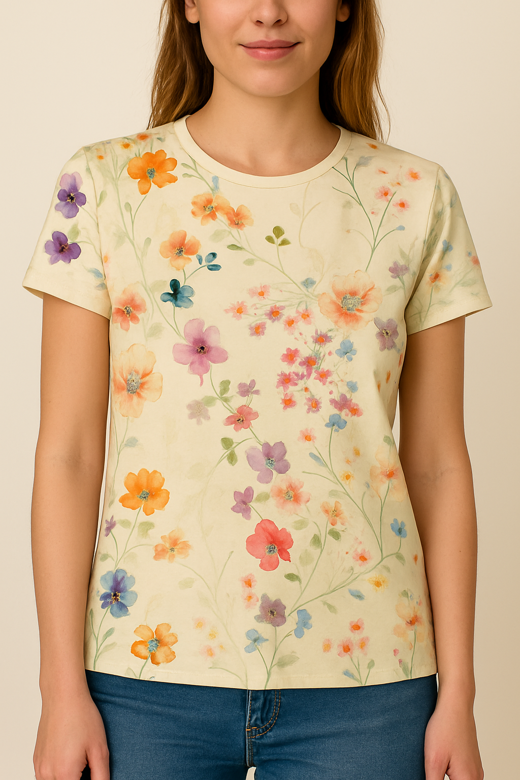 Classic Floral Tee Soft Relaxed Fit - Olytrend