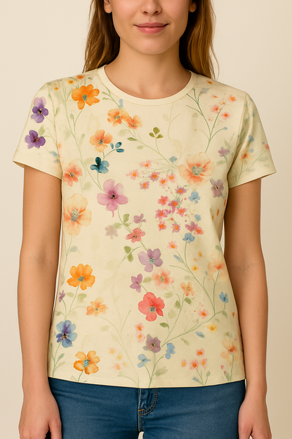 Classic Floral Tee Soft Casual Top - Olytrend