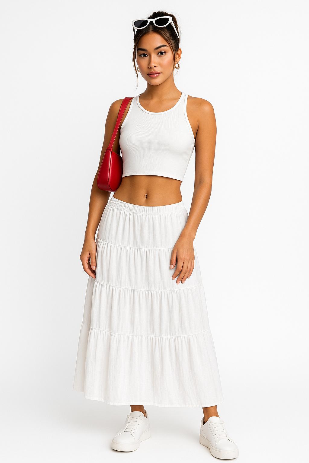 Flowy Ruffle Midi Skirt with Adjustable Waist - Nocini