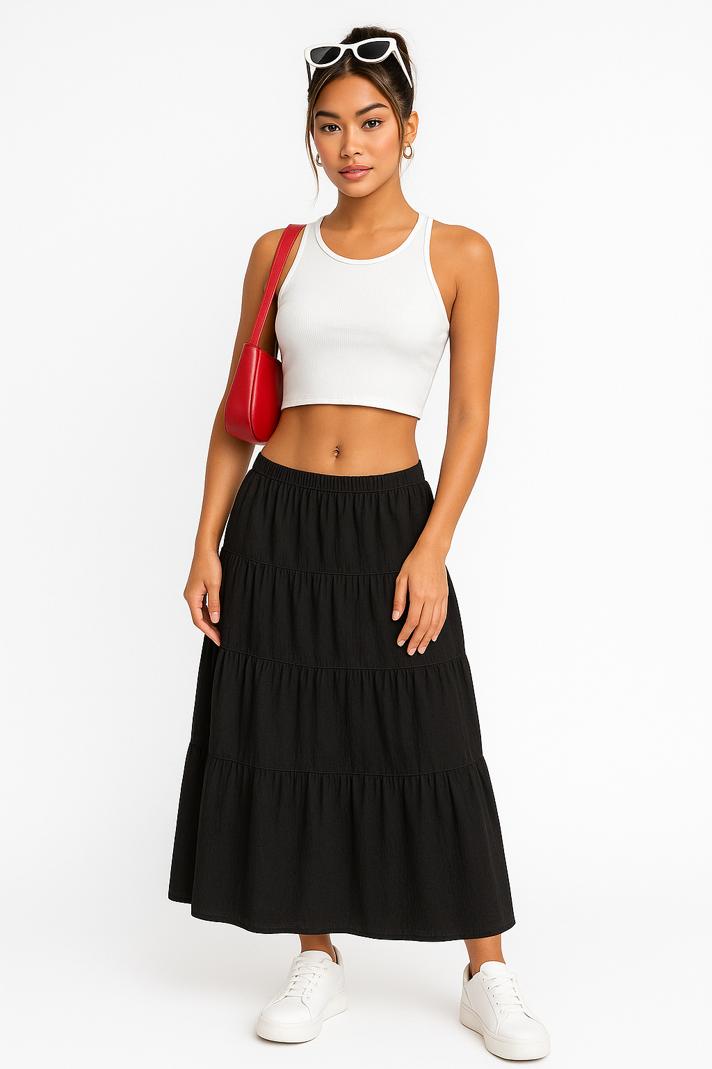 Flowy Ruffle Midi Skirt with Adjustable Waist