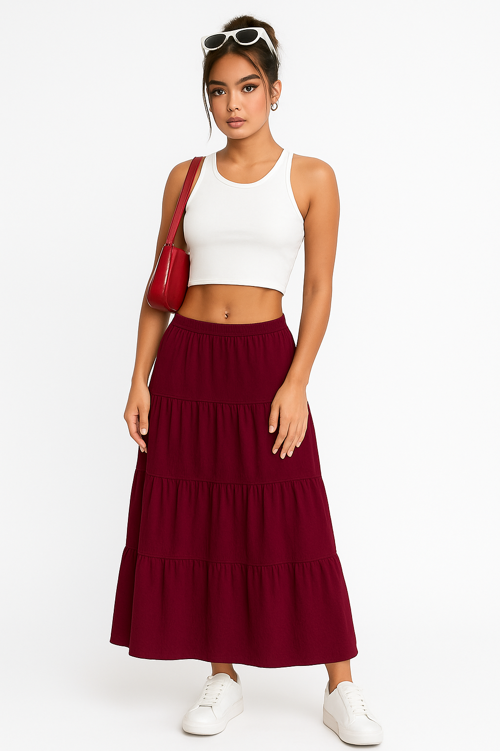 Flowy Ruffle Midi Skirt with Adjustable Waist
