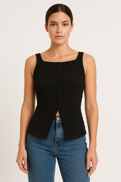 Feminine Fit Soft Tank Top with Buttons