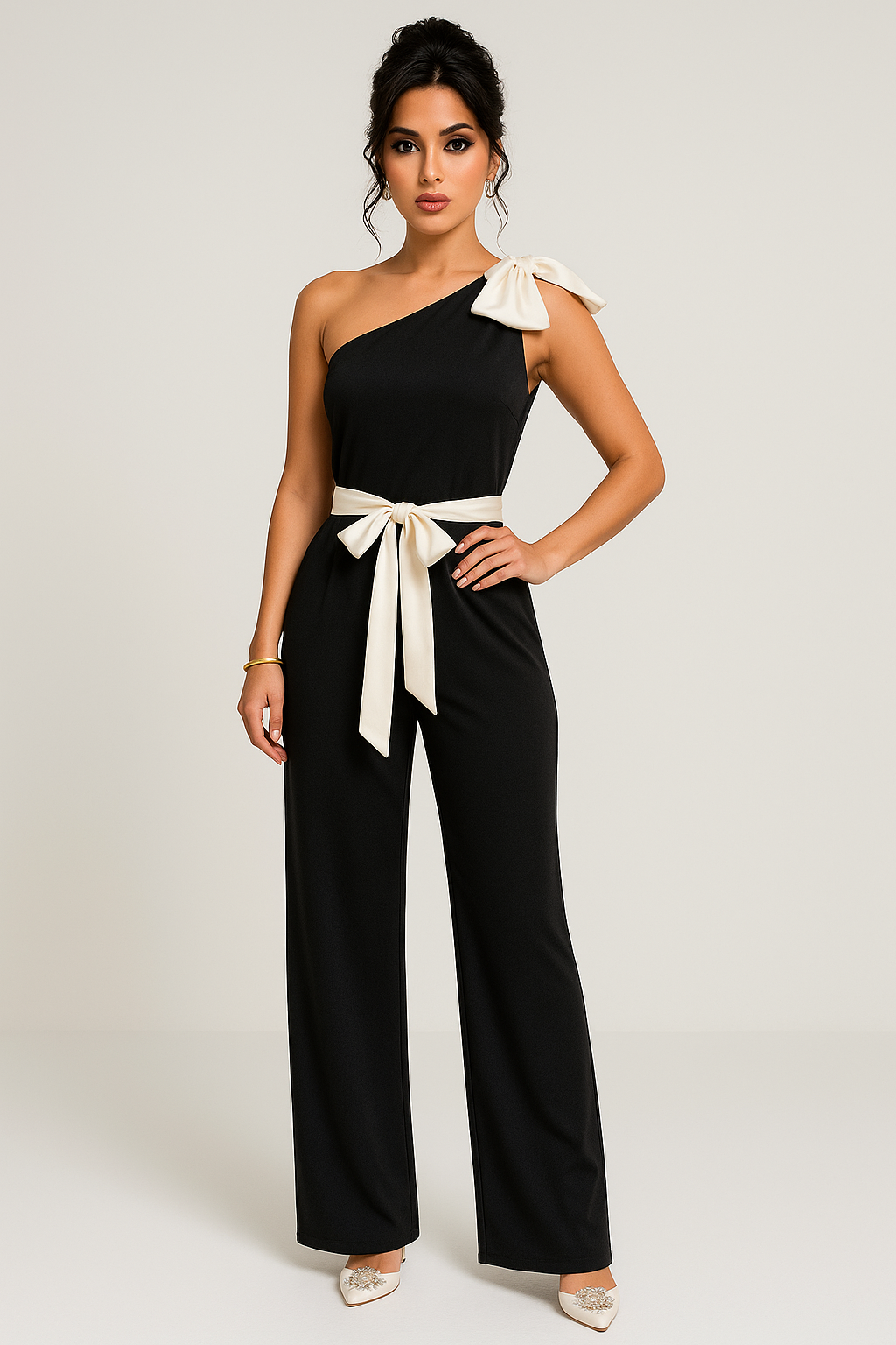 Elegant One Shoulder Satin Jumpsuit for Women - Nocini