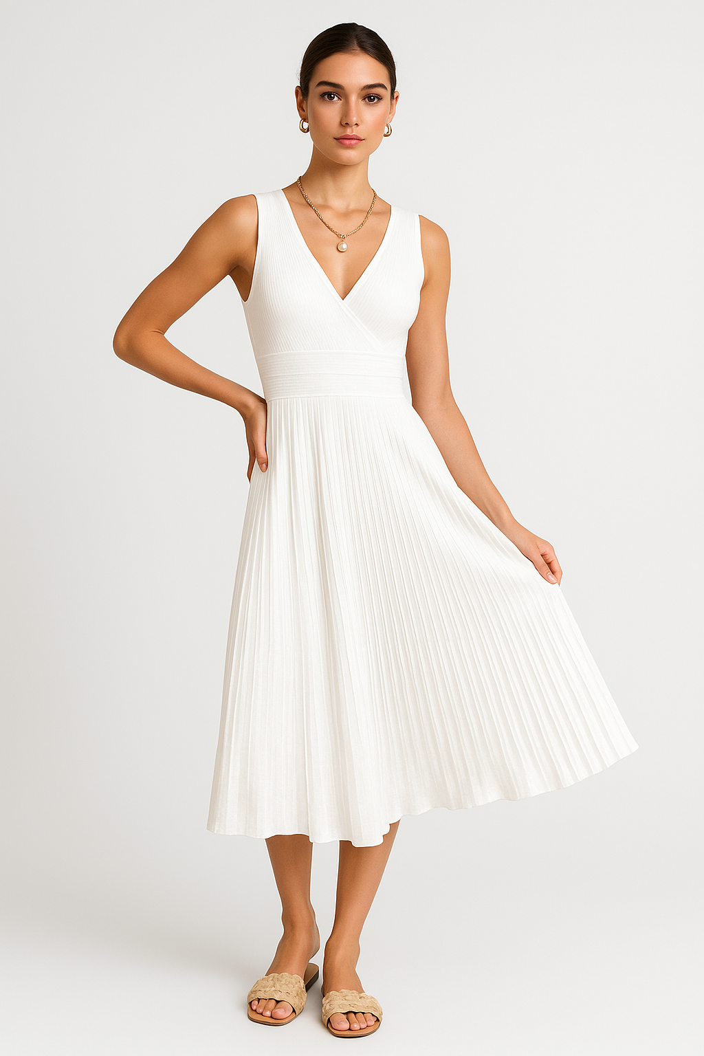 Comfortable V Neck Knit Midi Dress for Women - Nocini