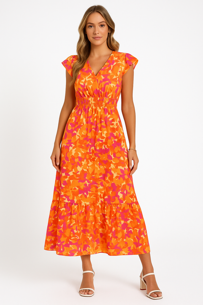 Loose Fit Summer Dress Floral V Neck Sleeveless