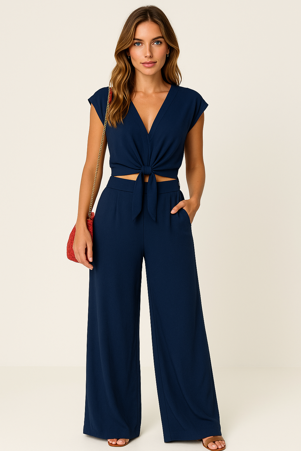 Ladies' Crop Top and Wide Leg Pants Set - Nocini