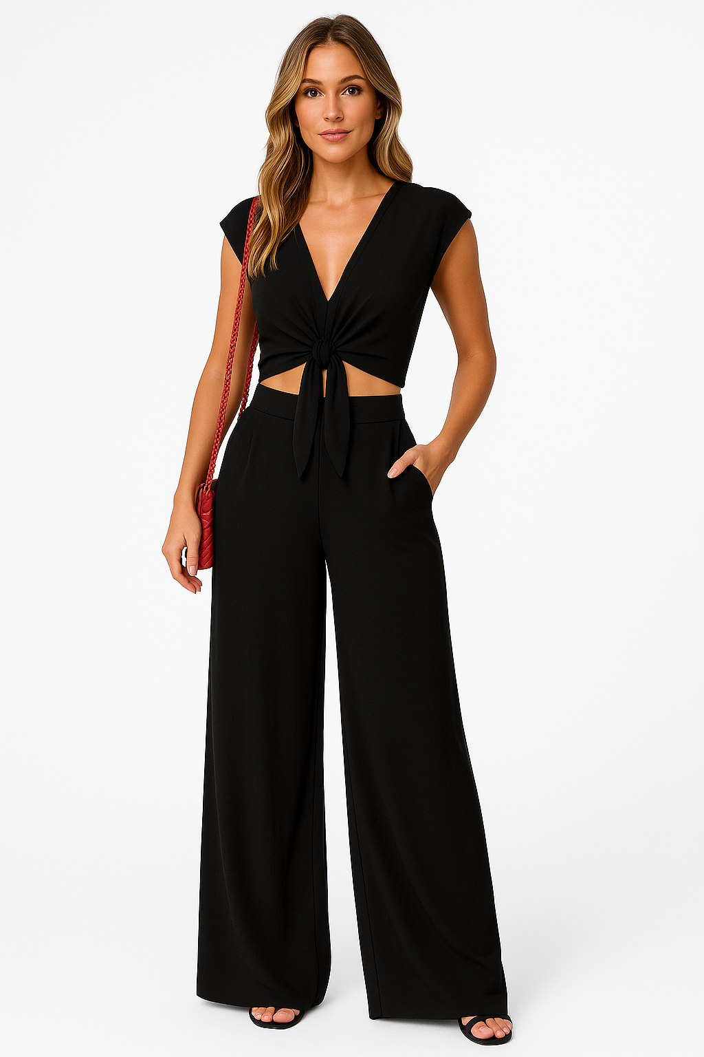 Ladies' Crop Top and Wide Leg Pants Set