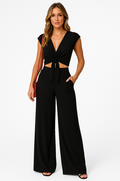 Ladies' Crop Top and Wide Leg Pants Set