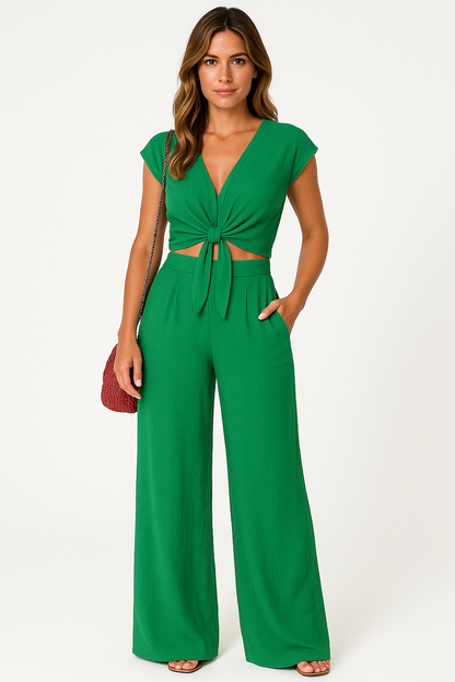 Ladies' Crop Top and Wide Leg Pants Set