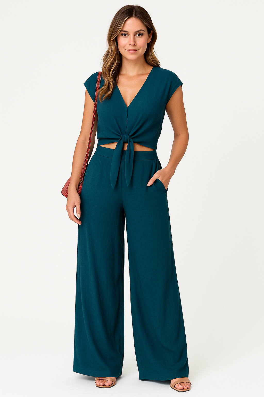 Ladies' Crop Top and Wide Leg Pants Set