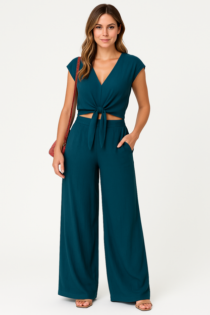Ladies' Crop Top and Wide Leg Pants Set