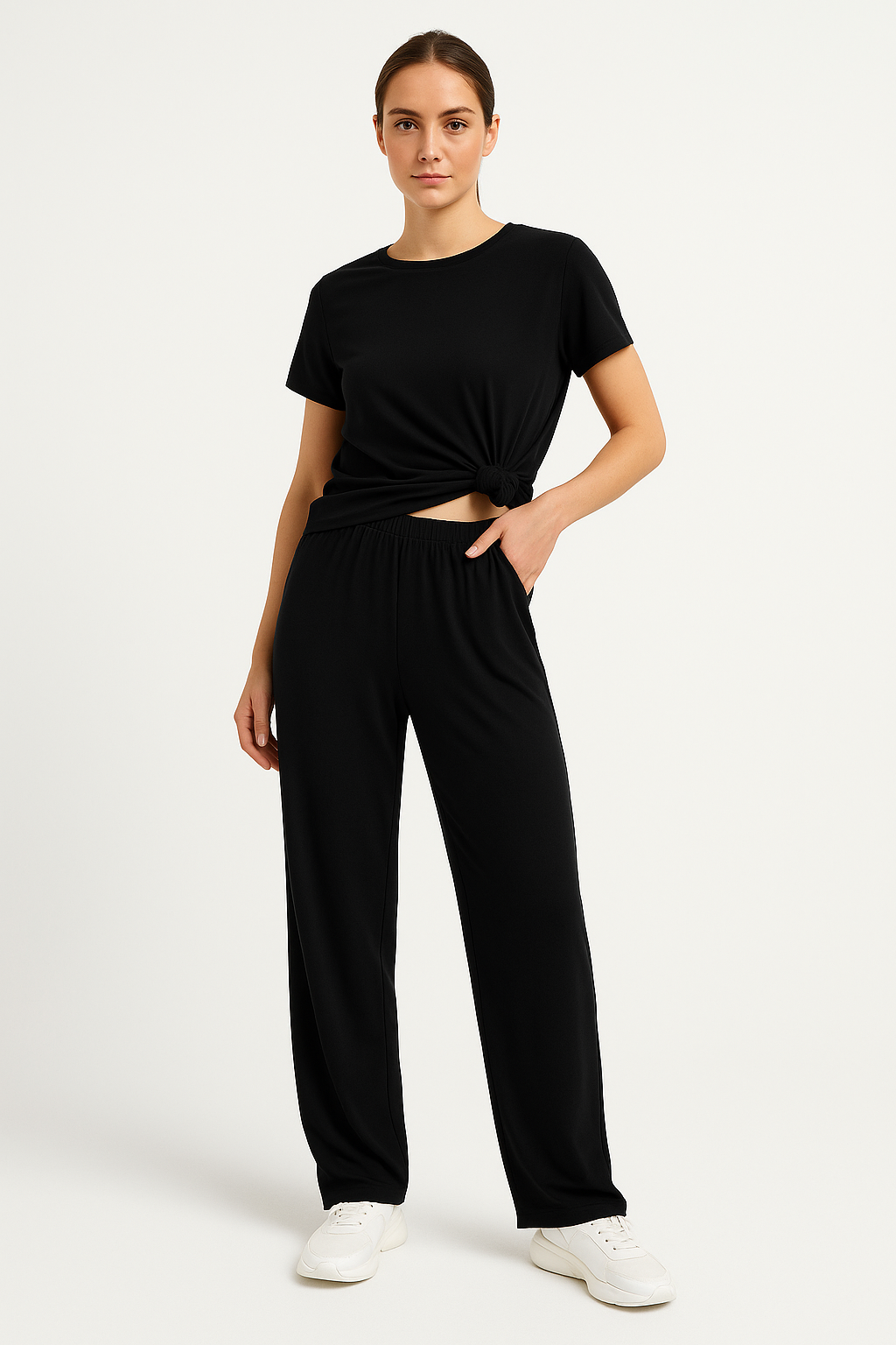 Comfy Women's Loungewear Set Short Top Wide Leg Pants