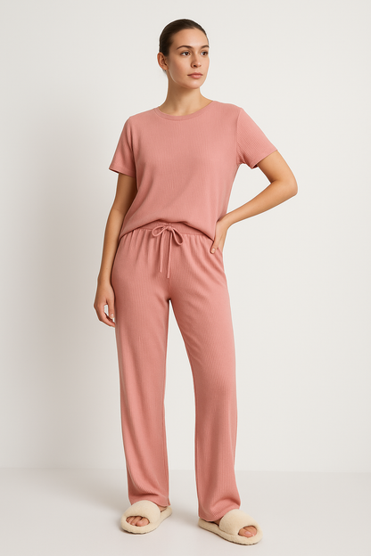 Comfy Women's Loungewear Set Short Top Wide Leg Pants