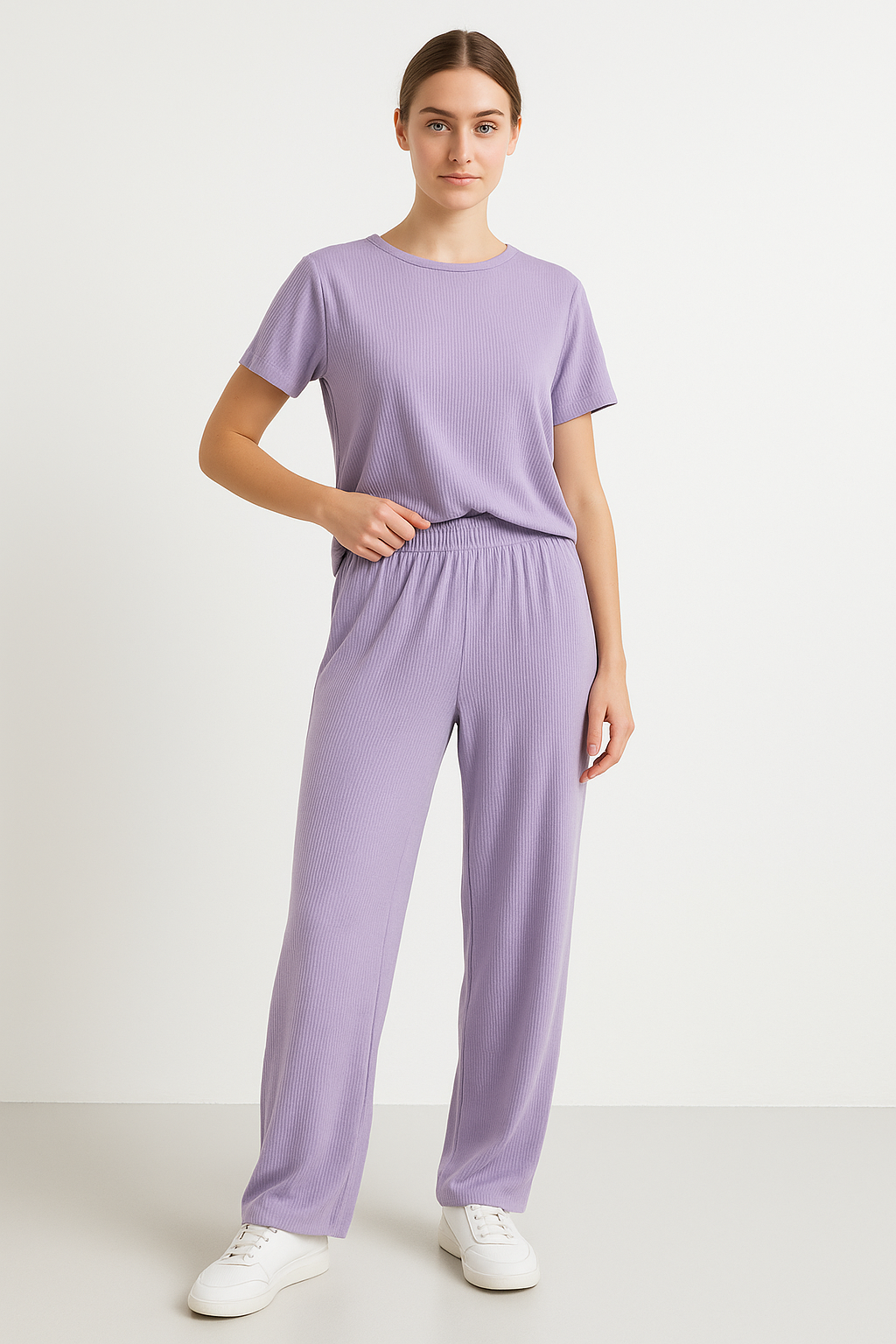 Comfy Women's Loungewear Set Short Top Wide Leg Pants