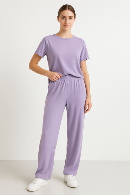 Comfy Women's Loungewear Set Short Top Wide Leg Pants