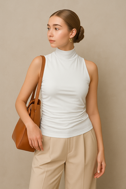Feminine Fit Halter Top with Ruffled Waist and Backless Design