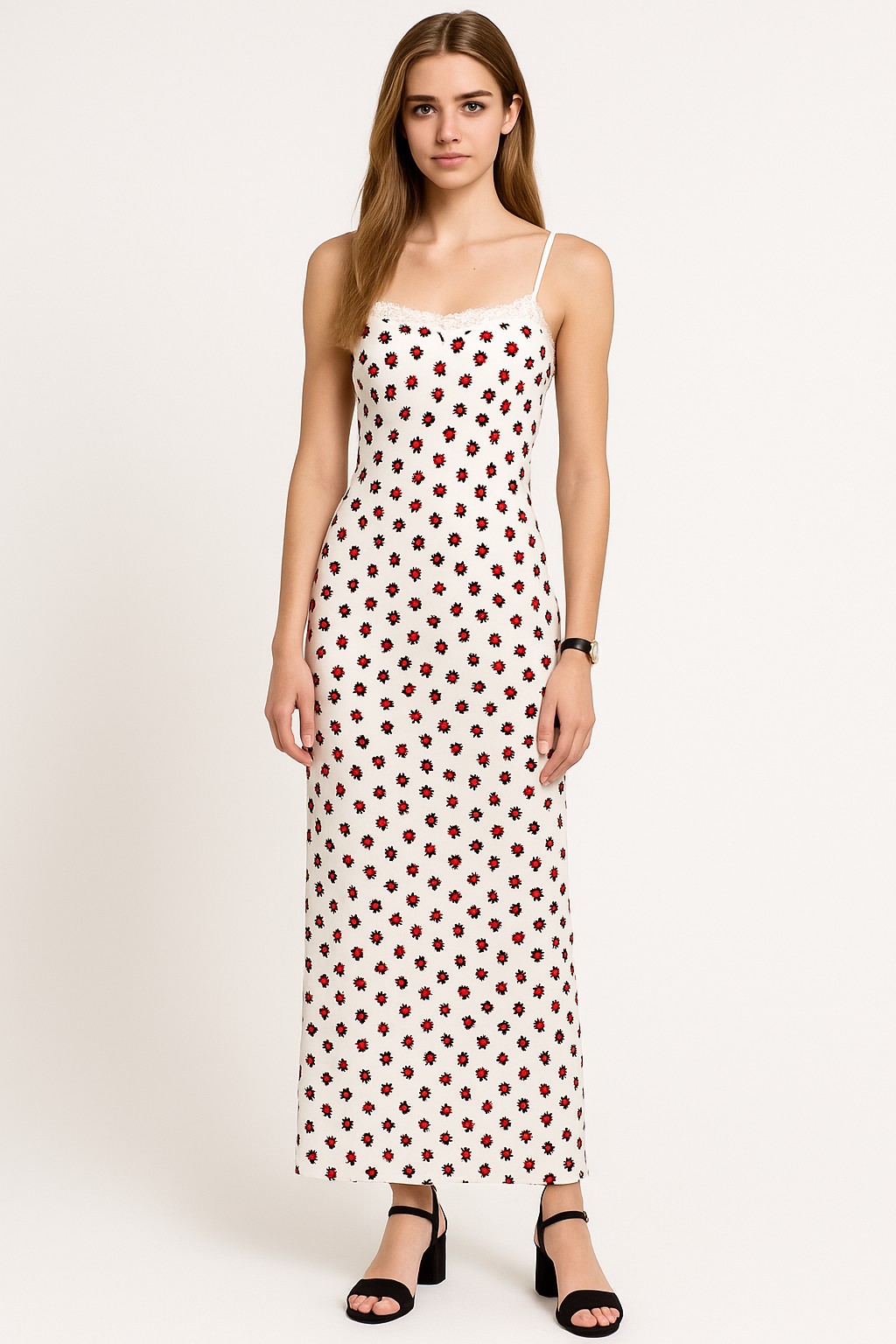 Elegant Ladies Floral Maxi Dress with Lace Details - Nocini