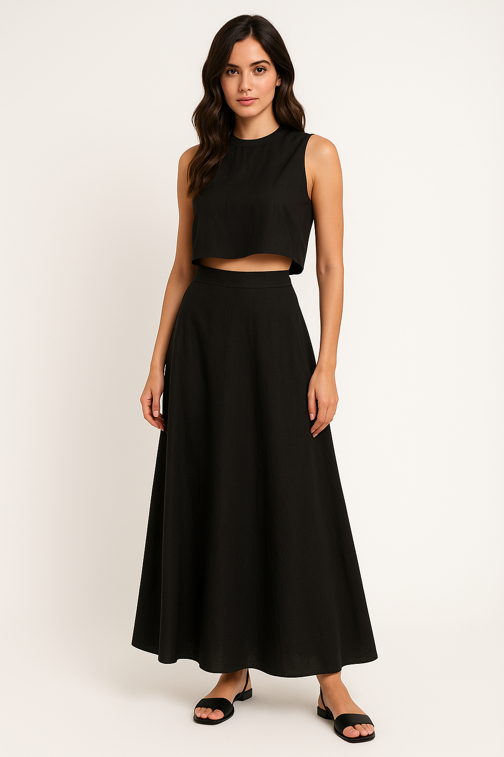 Women's Casual Crop Top and Maxi Skirt Set