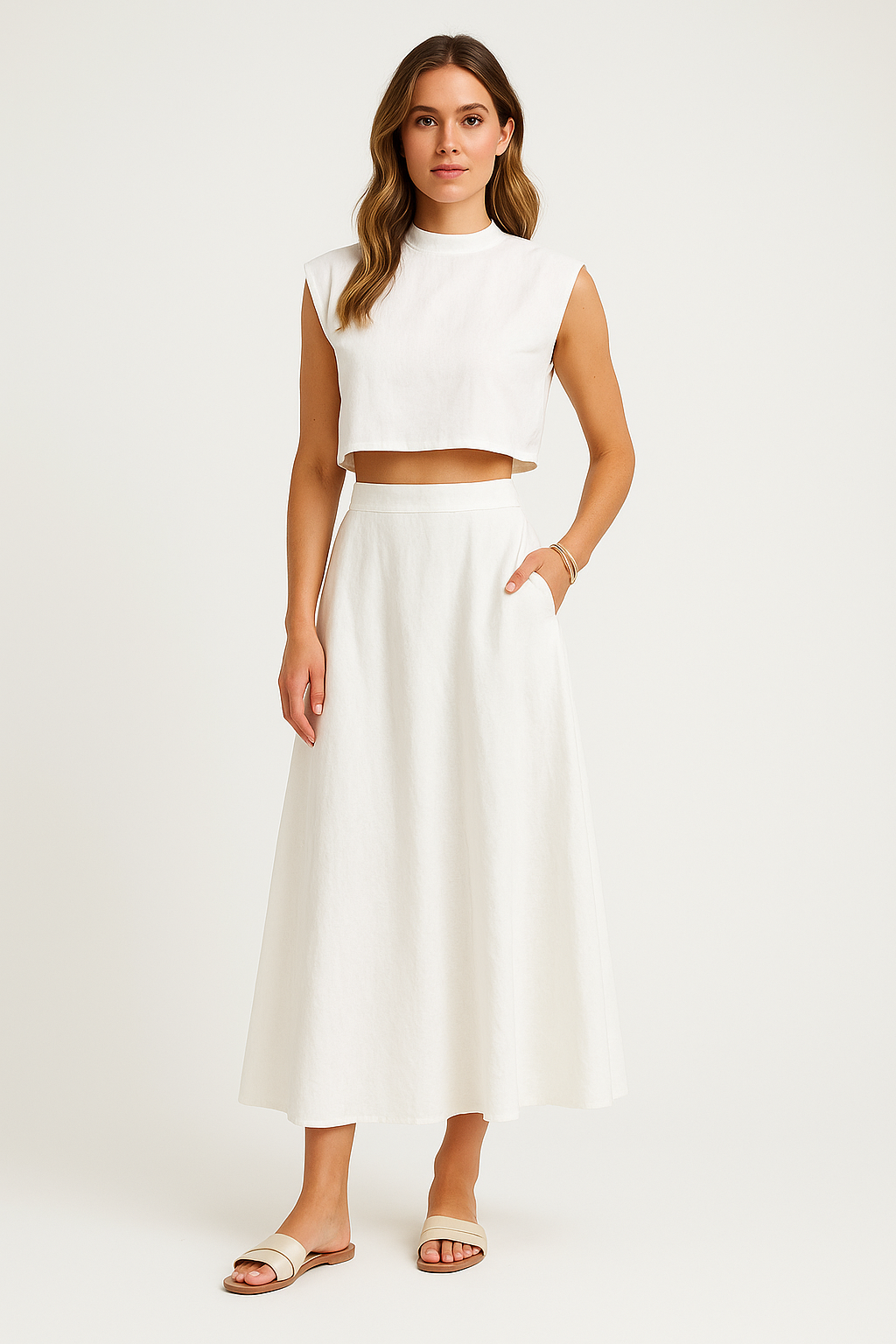 Women's Casual Crop Top and Maxi Skirt Set - Nocini