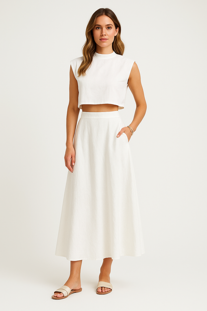 Women's Casual Crop Top and Maxi Skirt Set - Nocini