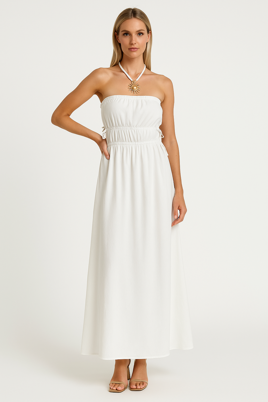 Elegant Strapless A-Line Maxi Dress for Women - Nocini