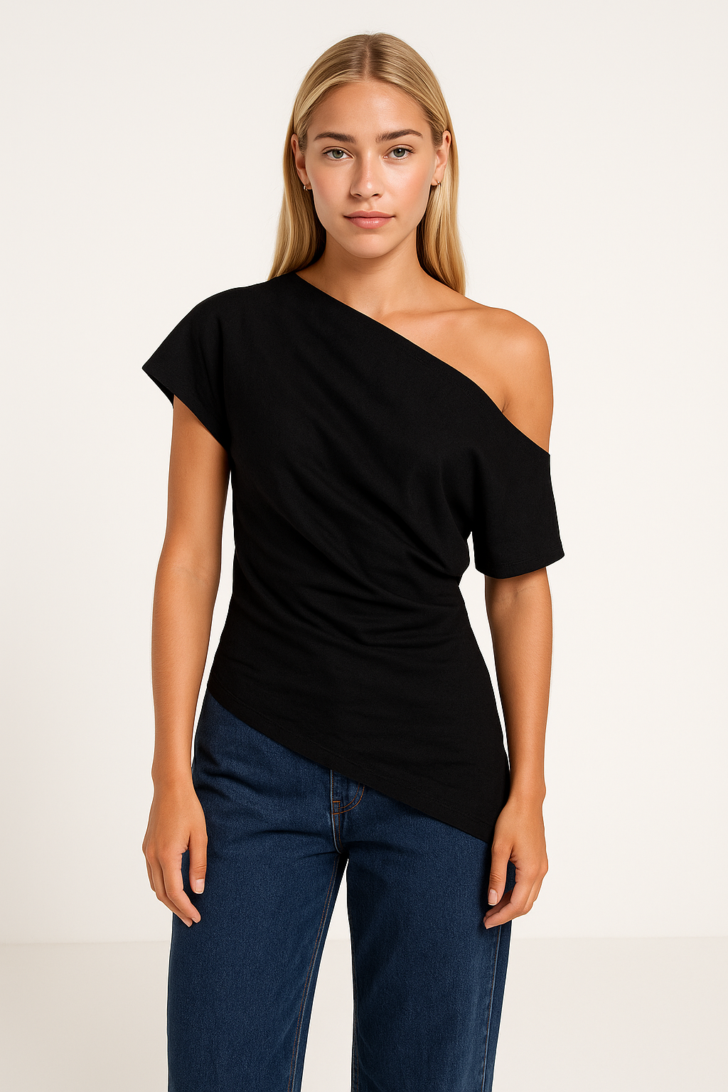 Feminine Cold Shoulder Blouse - Slim Fit Short Sleeve - Nocini