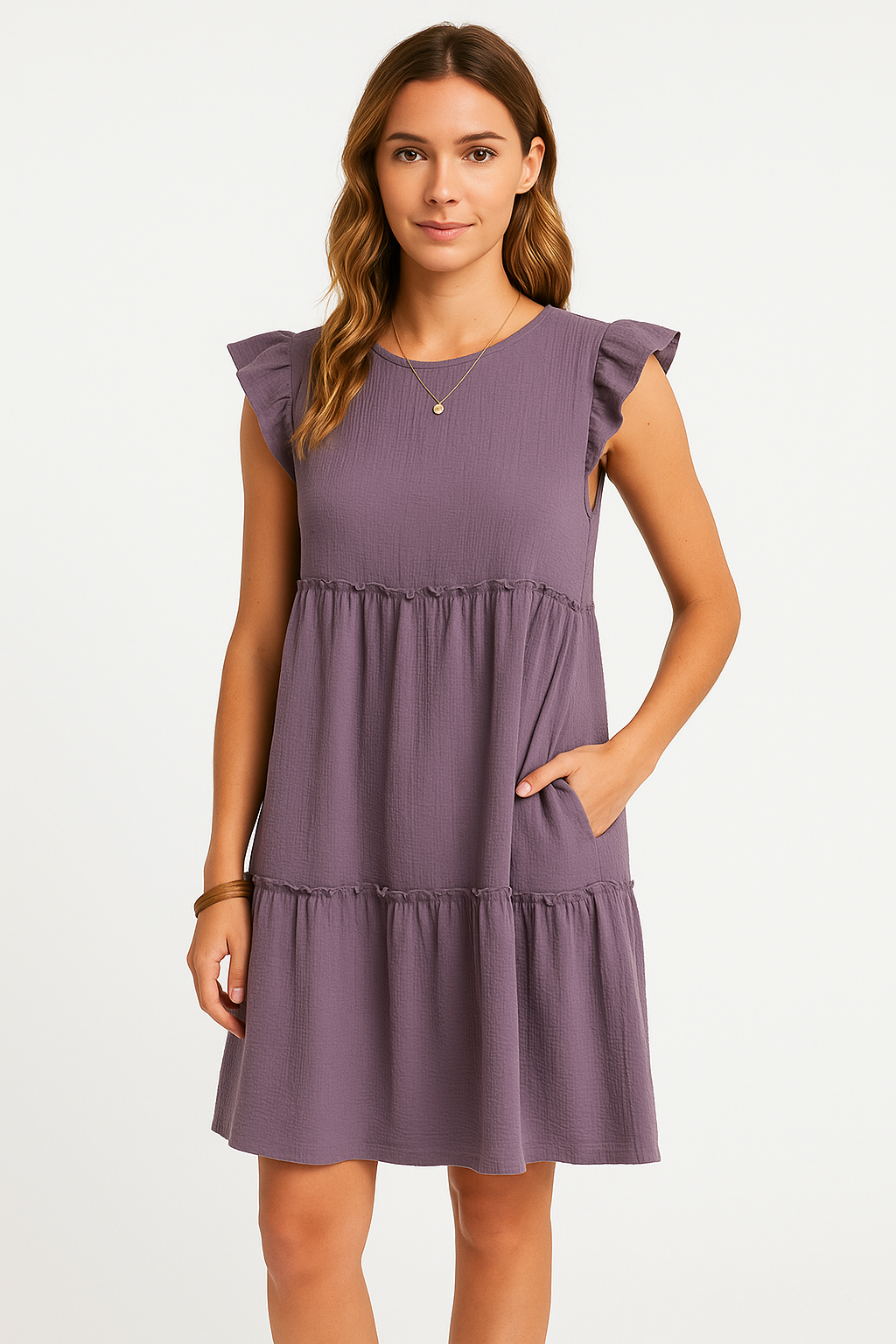 Flirty V-Neck Short Sleeve Ruffle Dress for Women - Nocini