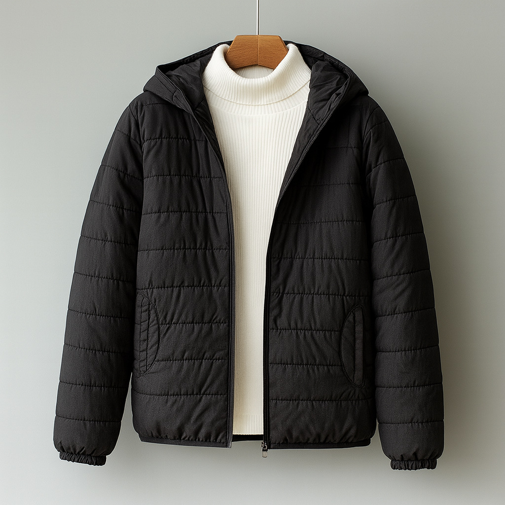 Warm Quilted Hoodie Jacket with Zip Pockets - Nocini